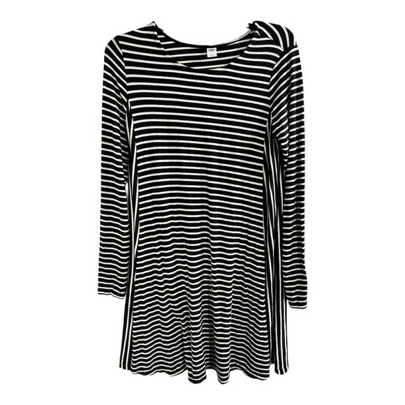 Old Navy Dress Womens Medium Black White Striped Long Sleeve Rayon Stretch - Picture 1 of 6